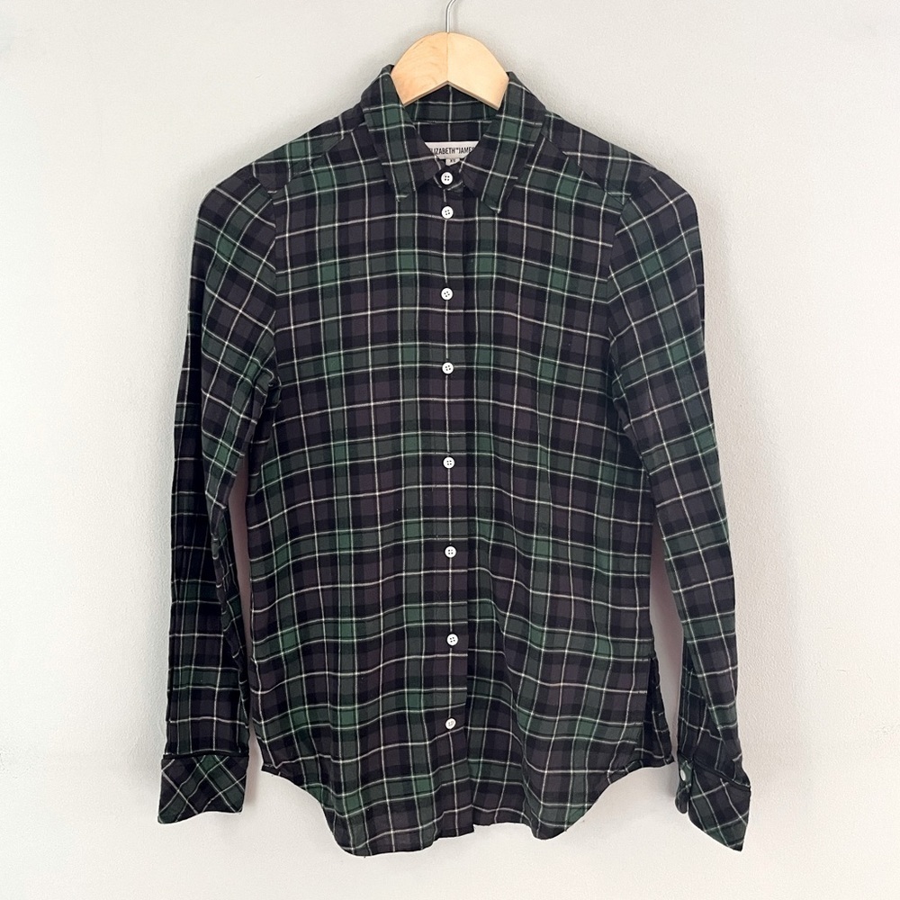 Elizabeth and James Plaid Flannel Button Down in Green/Blue